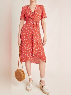 Kachel by Anthropologie Red and White Floral Midi Dress - Size 2